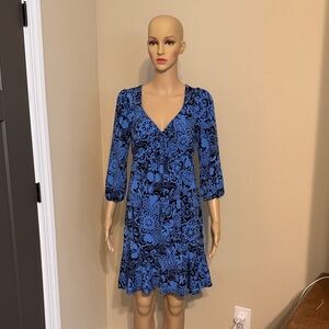 INC International Concepts Blue and Black Floral Long Sleeve Dress